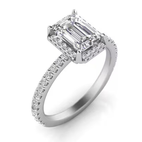 2 Ct TW Lab Grown Diamond Halo Engagement Ring Emerald Cut 14K White Gold Size 7 - Picture 3 of 9